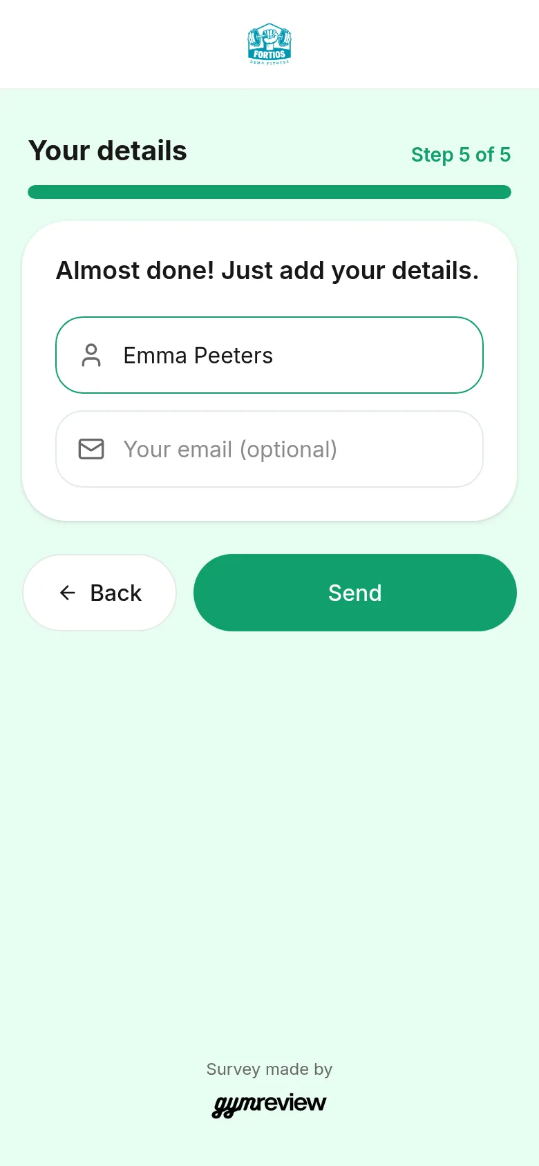 Optional name and email step at the end of the survey