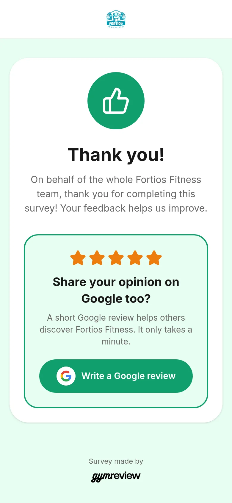 Thank-you page with Google review invitation