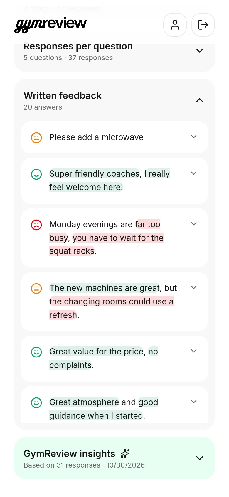 Written feedback with coloured faces