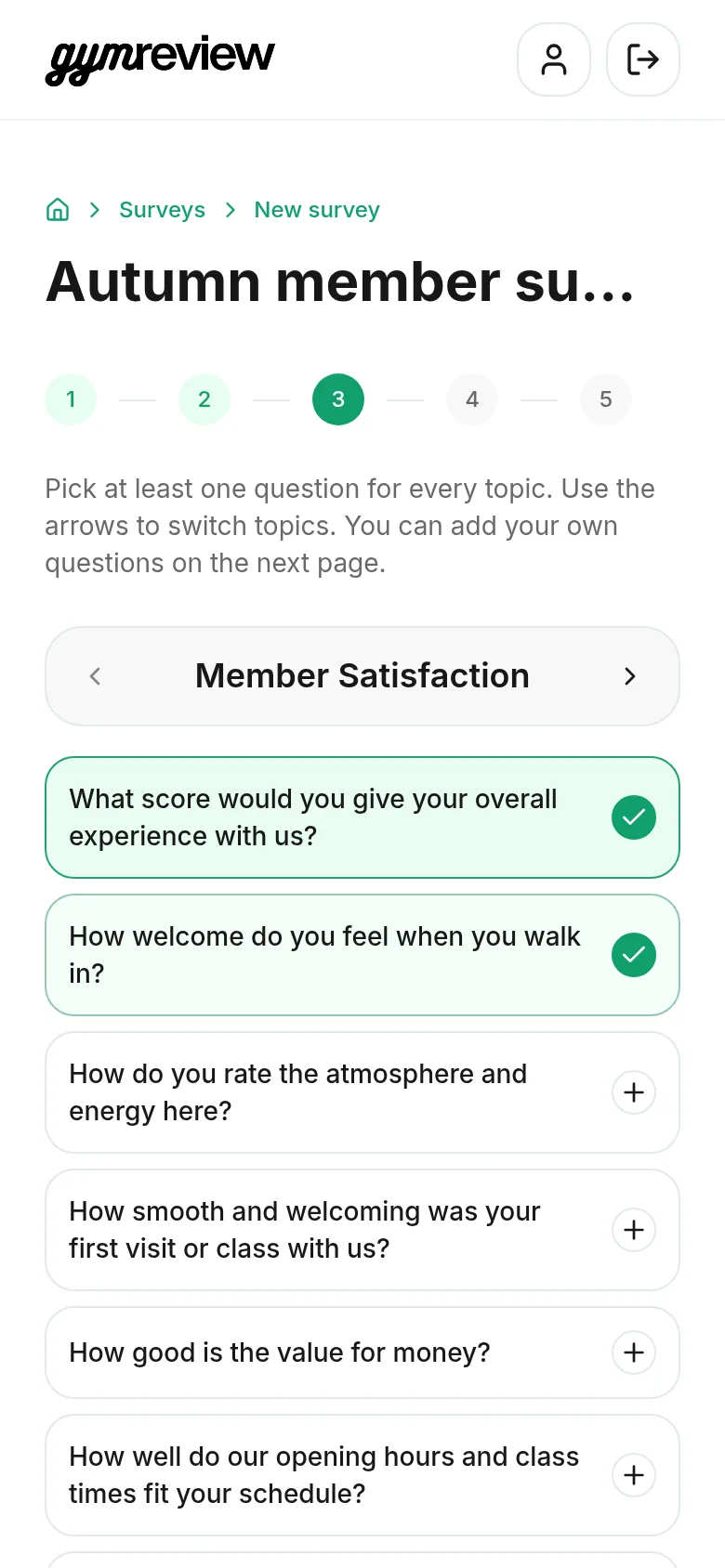 Step 3: pick questions per topic