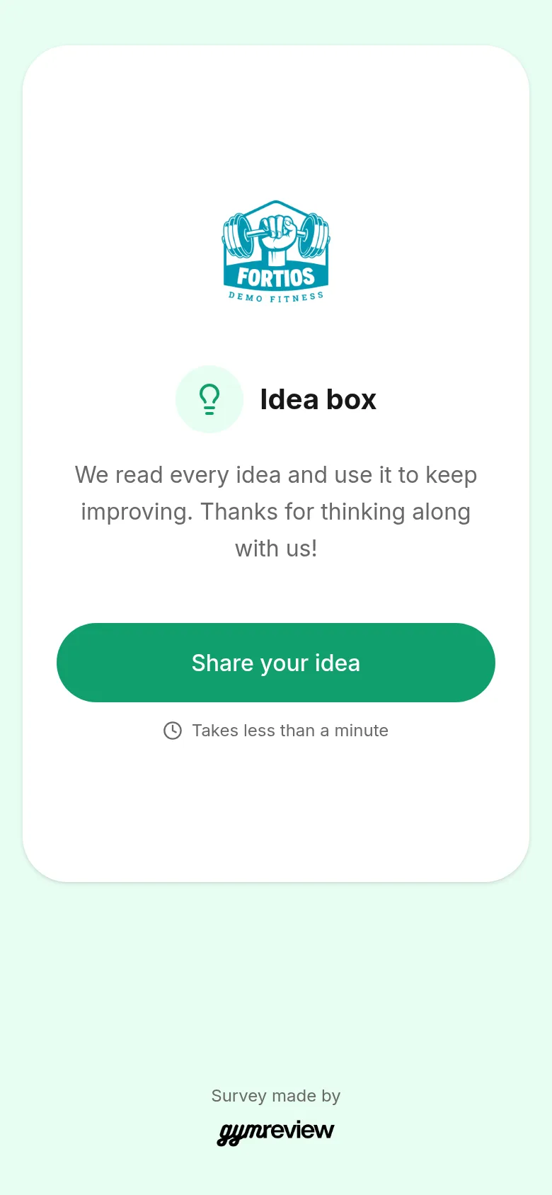 Idea box start screen with a lightbulb